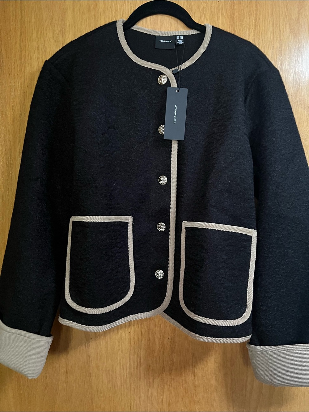 Vero Moda Black Jacket with Cream Trim and Decorative Buttons